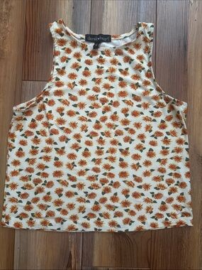 Cream Floral Tank Top - Orange Sunflower Print